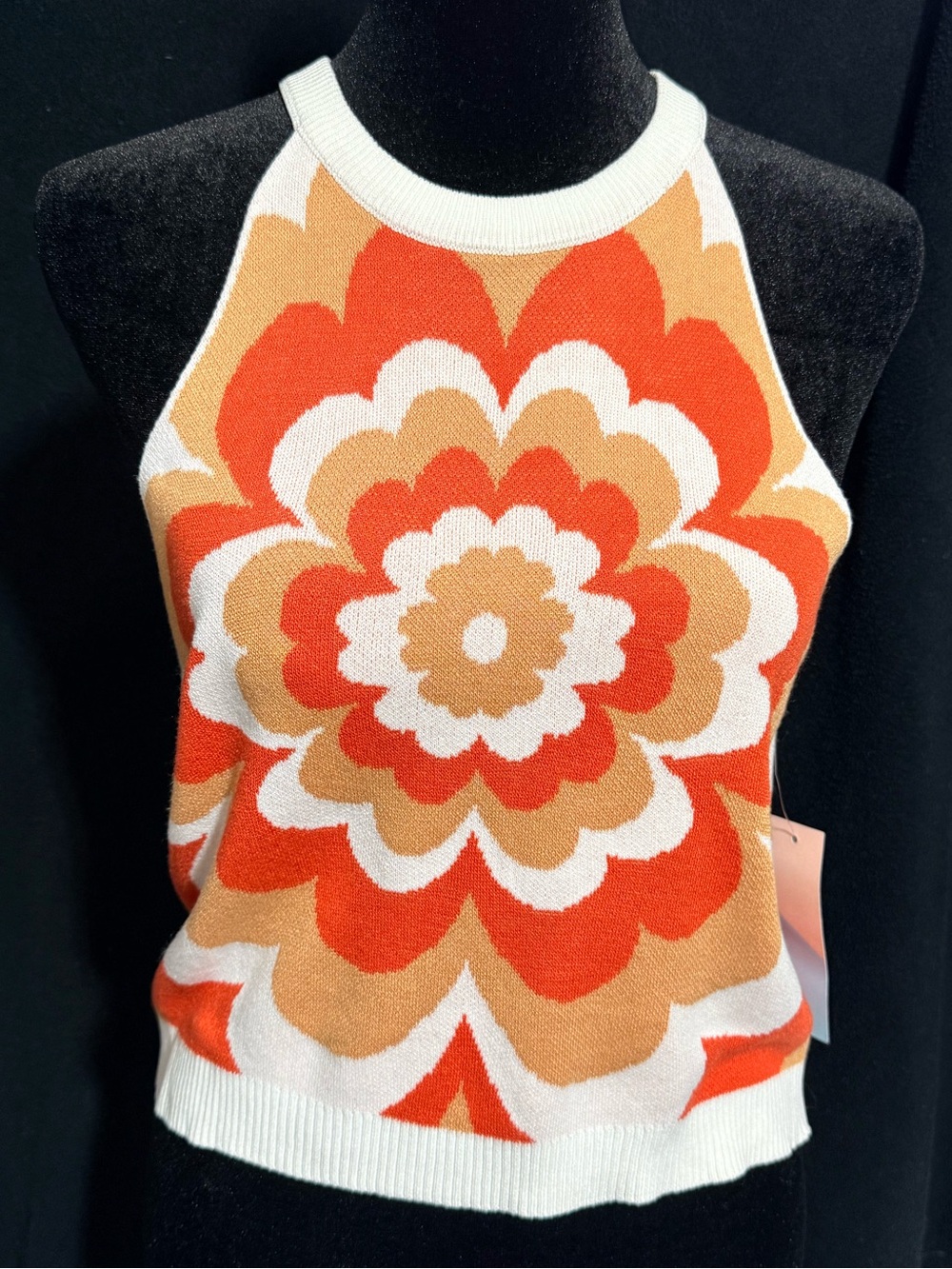 NWT Witty Fox Young Contemporary Retro Orange Floral Halter Knit Tank Top